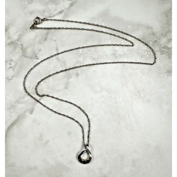 Sterling Silver Necklace with Teardrop Pendant with Three Small Sapphires - 18" - Picture 1 of 5